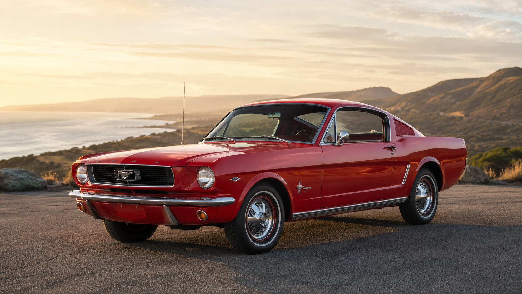 1966 Ford Mustang front three-quarter view showing grille and headlights