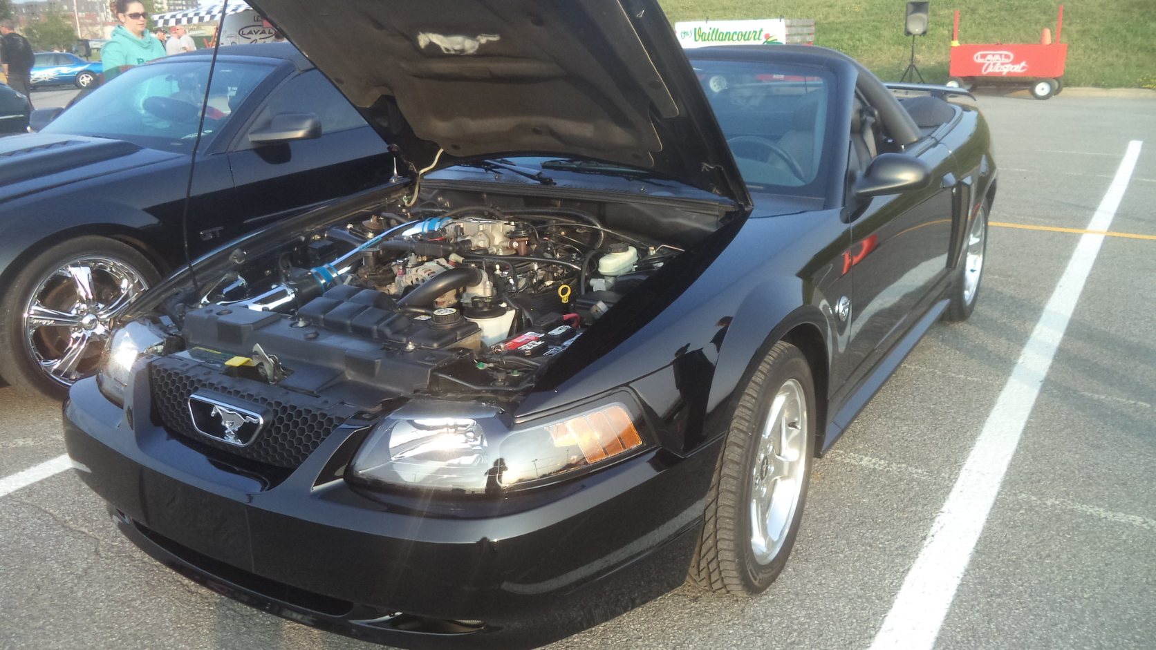 Black 2004 Ford Mustang GT 40th Anniversary edition with the hood open